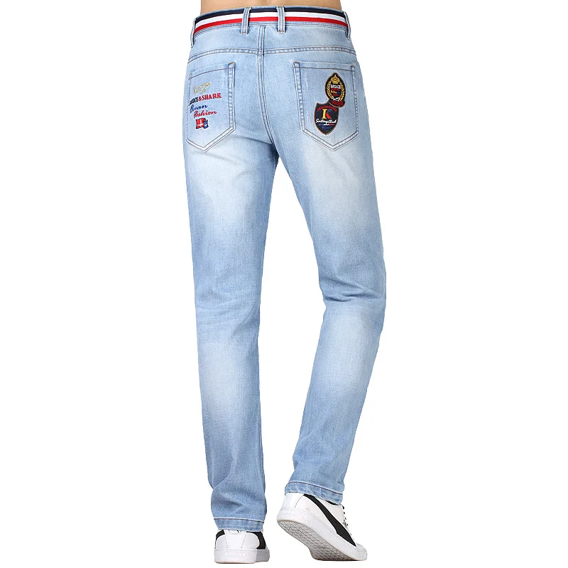 Cheap Men Stretch Skinny Jeans Male Embroidery Designe Elastic Straight Trousers Jeans Casual Fashion Denim Jeans for Male