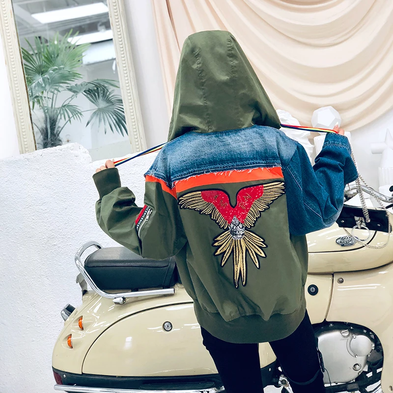 7mang 2019 Осенняя Женская модная уличная черная зеленая куртка с капюшоном и
