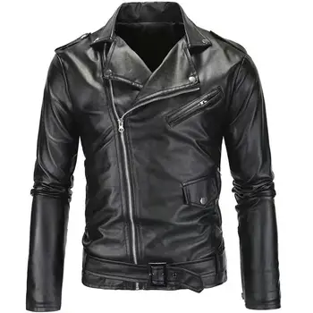 

new cool Men Spring New Motorcycle Causal Vintage Leather Jacket Coat Men Autumn Outfit Fashion Biker Pocket Leather Jacket Men