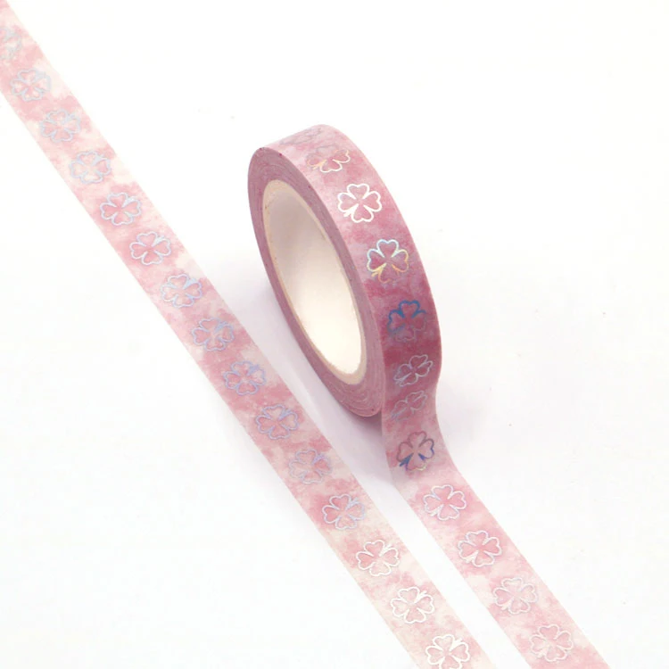 

1PC 15MM*10M Foil Pink Lucky Four-leaf clover Designs Washi Tape Wide Sticky Adhesive Tape Scrapbooking Album DIY DecorativeTape