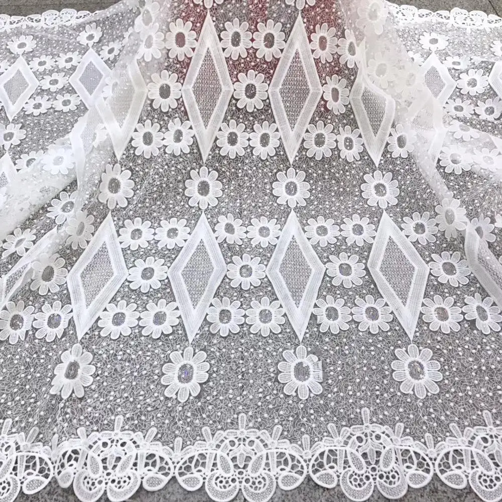 

High Quality African Lace Fabrics Nice French Net Embroidery 3D flowers Tulle Lace Fabric For Nigerian Party JYOC261