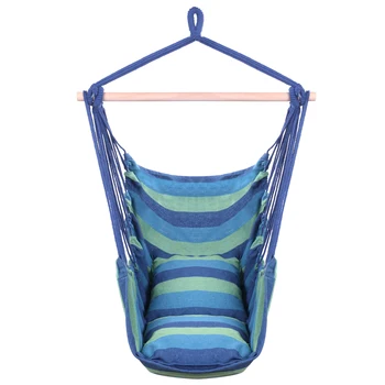 

Distinctive Cotton Canvas Hanging Rope Chair with Pillows Suitable Outdoor Activities Blue Beach Chairs