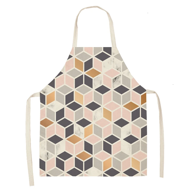 1PC Cotton Kitchen Aprons Linen Printed Sleeveless Pinafore Brief Geometric Women Home Cooking Baking Waist Bib 53*65cm WQL0150 - Цвет: WQL0150-32
