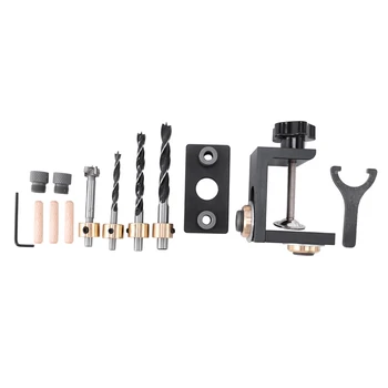 

12 Pcs Adjustable Woodworking 3 in 1 Doweling Jig Kit Pocket Hole Jig Drilling Guide Locator Hole Puncher Tool