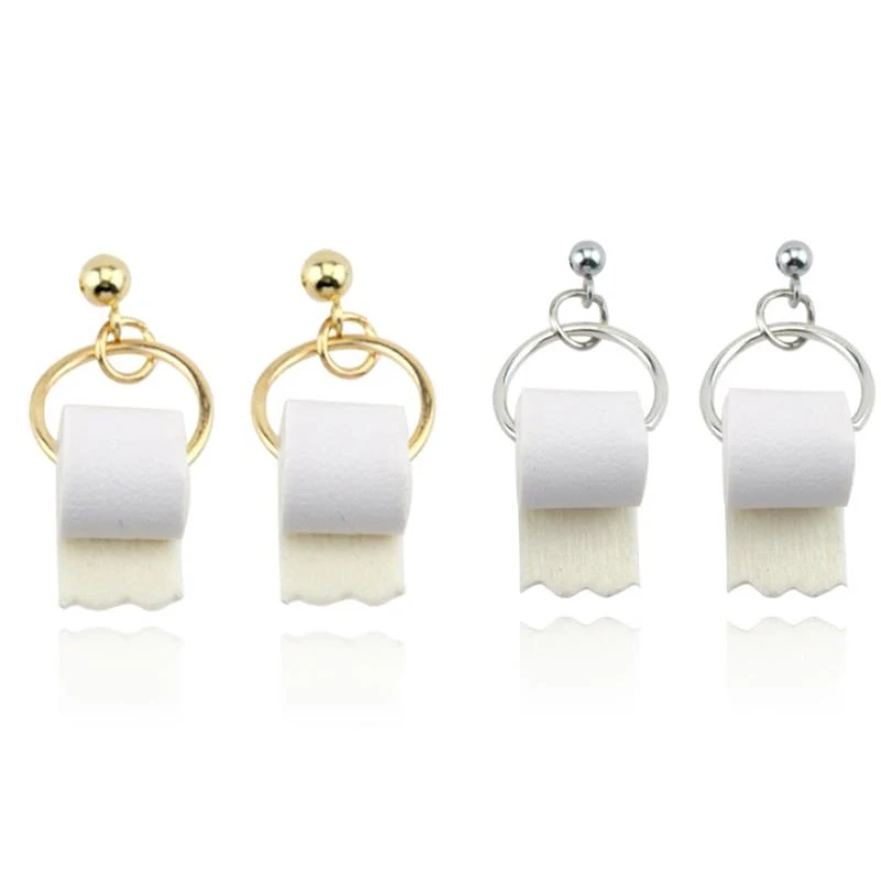 Creative 3D Roll Paper Dangle Earrings Girls Geometric Drop Earrings Women Toilet Paper Towel Studs Funny dangle earrings,drop earrings,geometric earrings