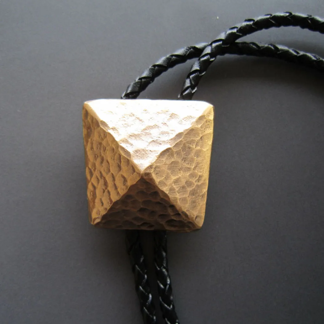 New Original Vintage Gold Plated Geometric Patterns Bolo Tie Leather Necklace 