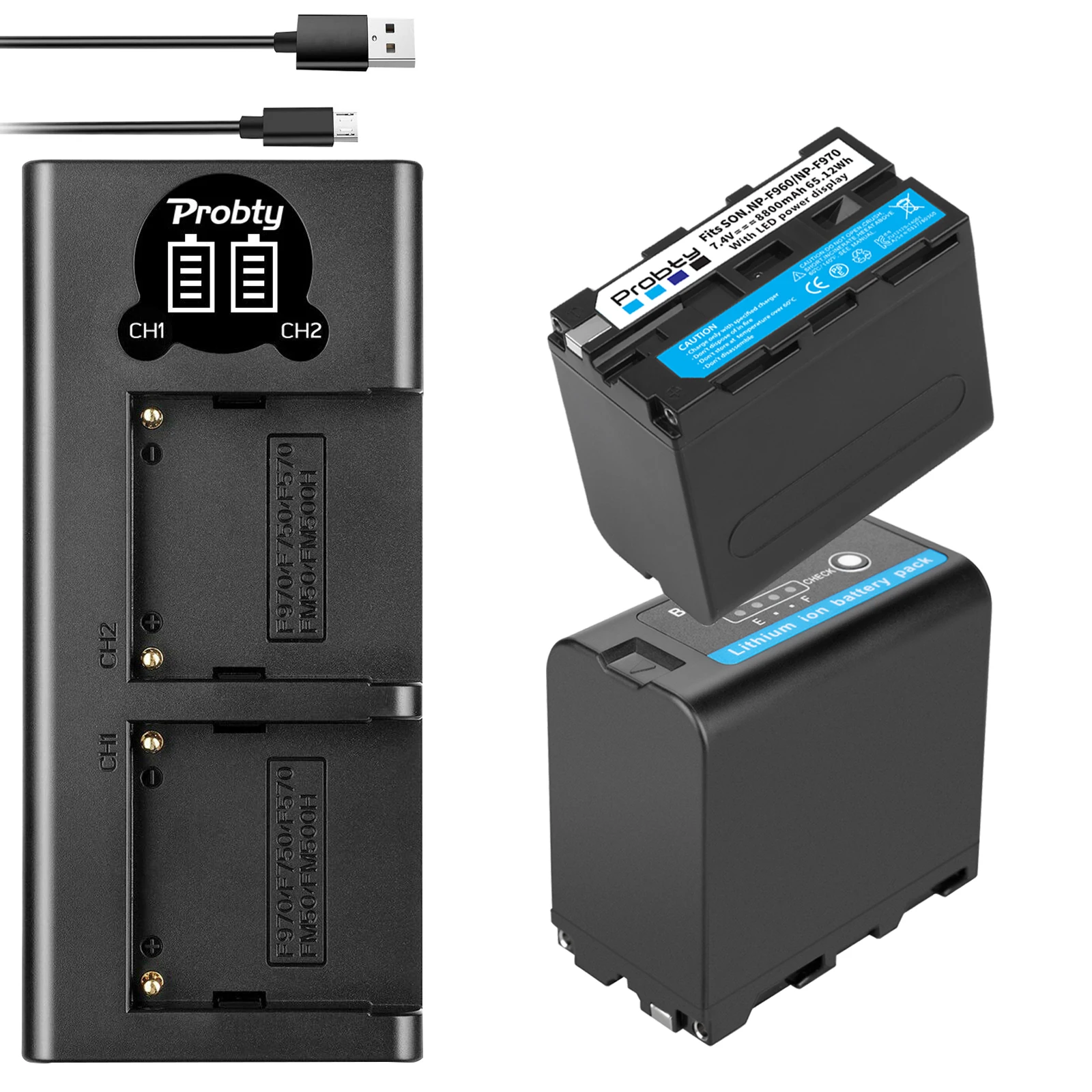 2 PCS 8800mAh NP-F970 NP F970 power display battery + LED USB dual charger suitable for SONY F930 F950 F770 F570 CCD-RV100 | Электроника