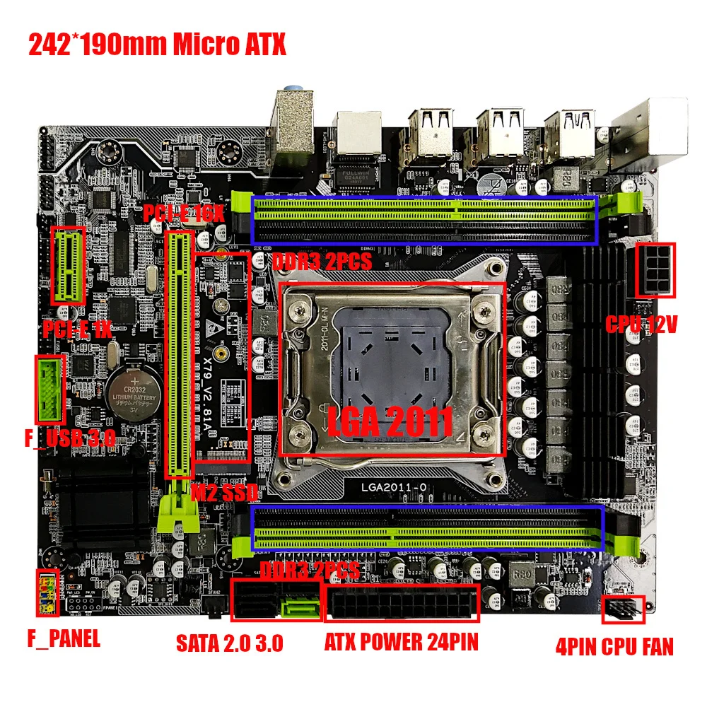 X79 LGA 2011 Micro ATX Motherboard M 2 SSD DDR3 E5 CPU SATA 3 0 PCI 4