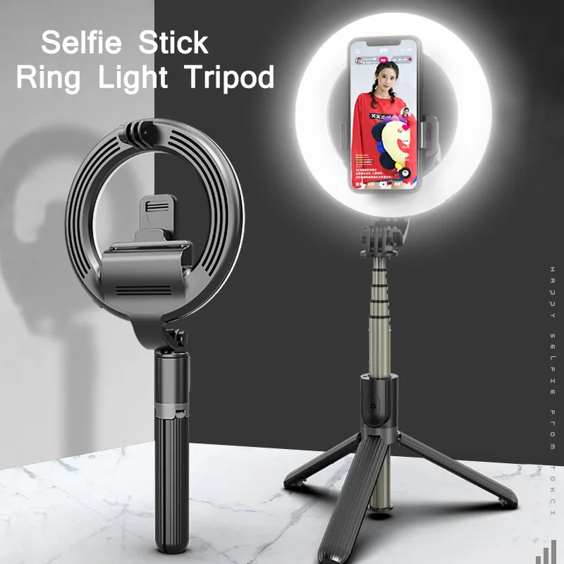 

Wireless Selfie Stick Tripod Holder For Phone Portable Extendable Foldable For Smart phone Tripod Mobile With Ring Light Selfie