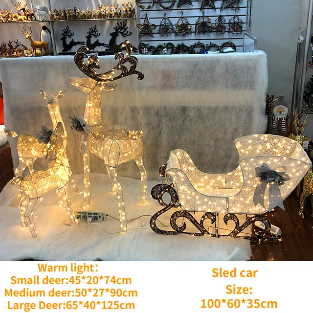 

125cm Christmas wrought iron deer Christmas scene display family of three holiday children's gifts luminous elk crafts ornaments