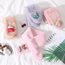 Милый комплект из двух частей с рисунком детский шарф, шарфы с плюшевым воротником шарф однотонная Цвет Утепленная зимняя куртка, зимняя шарф