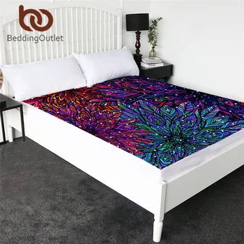 

BeddingOutlet Mandala Floral Fitted Sheet Luxury Topper Sheets Flower Bedding Sheet Queen 1pc Colorful Bedlinen Dropship