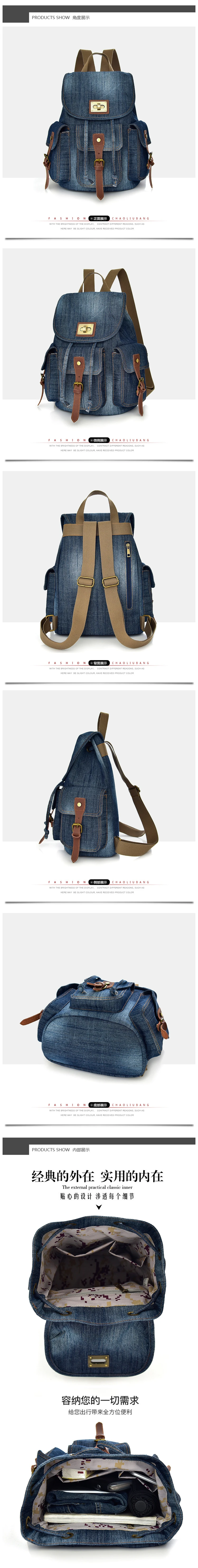 2022 New Hot Sale Retro Denim Backpack Women Backpack Canvas School Bag Leisure Travel