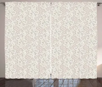 

Cream Curtains Old Lace Design with Soothing Color Scheme Vintage Style Classical Inspired Image Living Room Bedroom Window Drap