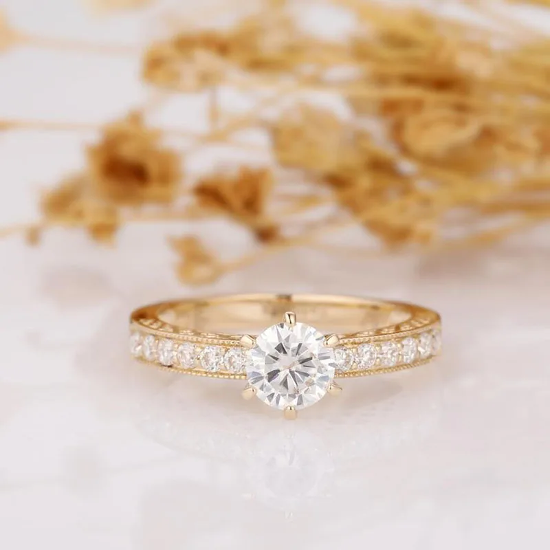 Veryins винтажное резное кольцо 14K 585 желтого золота 1ct DEF цвета обручальное кольцо для женщин подарок на помолвку или на свадьбу