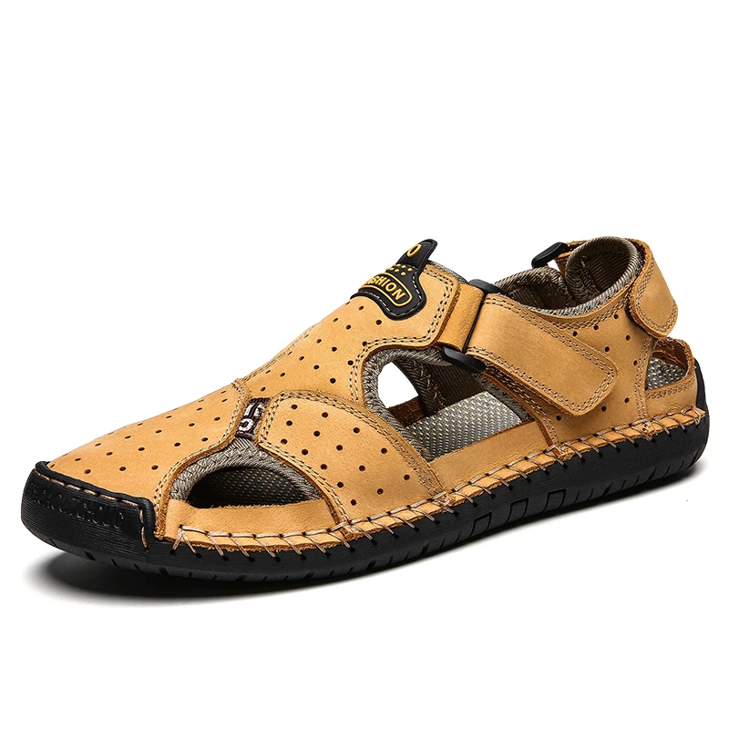 

Men's Sandals Comfortable Handmade Men Sandals Genuine Leather Soft Summer Retro Sewing Casual Beach Shoes Big Size 38-48