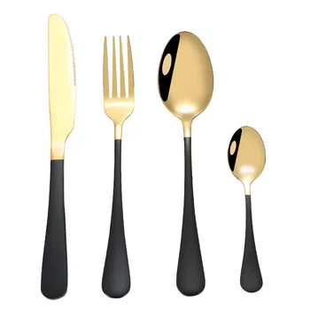 

24pcs Black Gold Dinnerware Set 18/10 Stainless Steel Tableware Set Knife Fork Teaspoon Colorful Dishwasher Safe Cutlery Set
