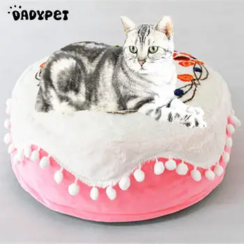 

Plush Pet Bed for Cats Small Dogs Bed Cake-shaped House Puppy Cushion Kennel Portable Warm Pet Basket Supplies Mat