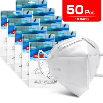 

50Pcs KN95 Anti Dust Mask Pm2.5 Filters Respirator Face Mask KN95 Masque mascherine Mouth Nose Protective Mask 4 plyers kn95