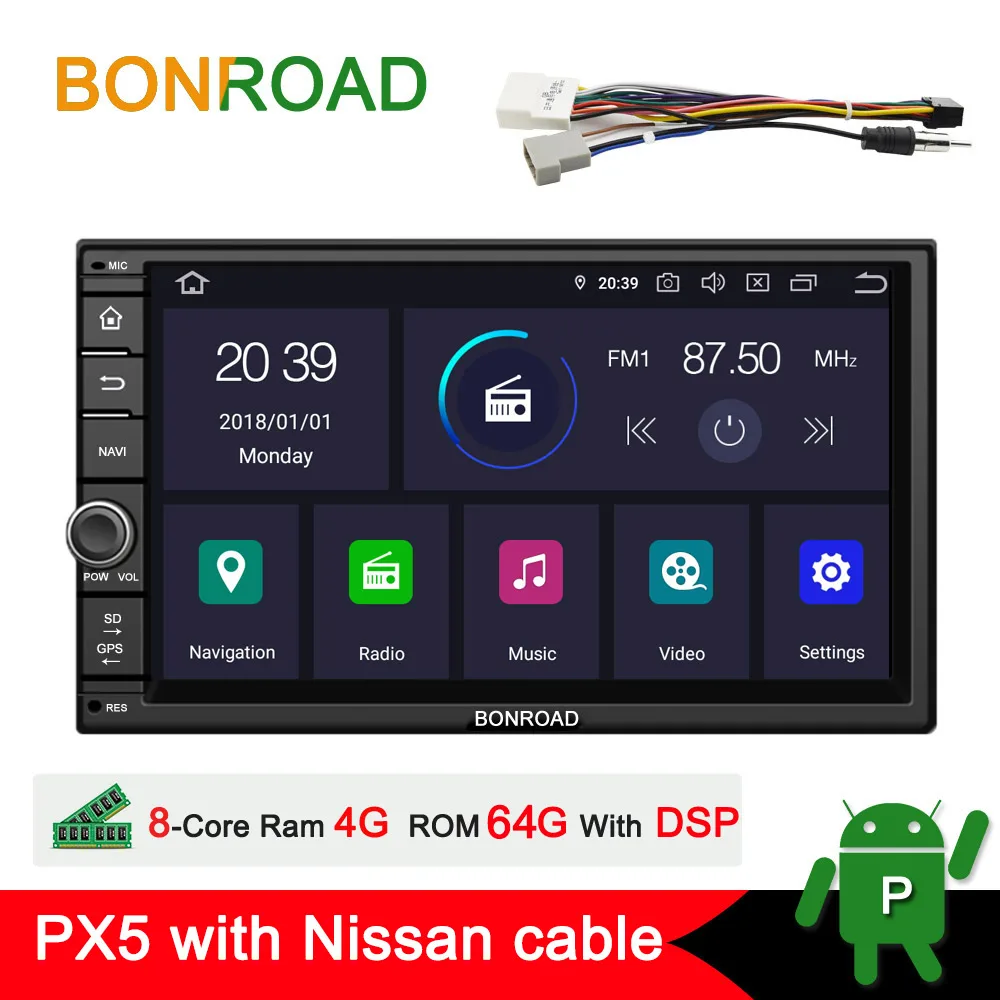 PX5 Nissan cable Bonroad " 2Din Android автомобильный мультимедийный стерео плеер для Nissan для hyundai для Kia gps навигация Радио Видео с RDS(без DVD - Цвет: PX5 Nissan cable