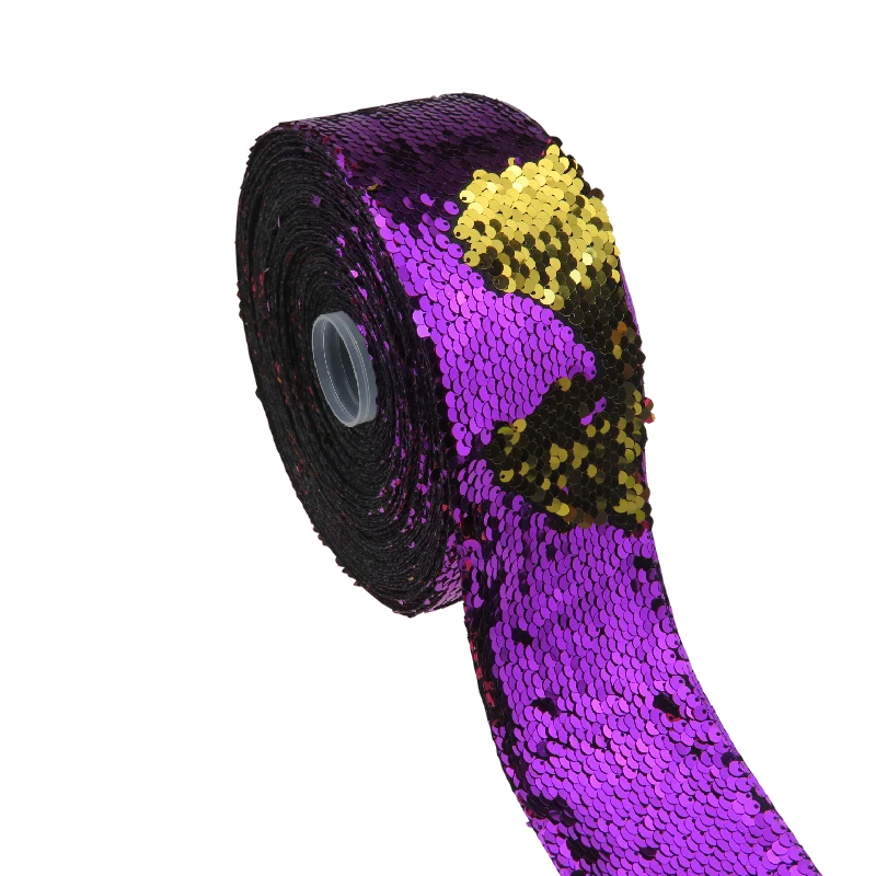 BOCA 50 ярдов 3 дюйма 75 мм Блестящий Фиолетовый-золотой цвет Реверсивный Стеклярус пайетки тканевая лента для платья банты DIY украшения