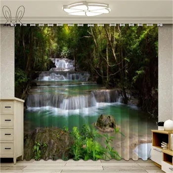 

3D Waterfall Scenery Window Curtains For Living Room Landscape Trees Flower Bedroom Blackout Curtains Ultra-thin Micro Shading