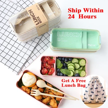 

3 Layer Portable Healthy Material Lunch Box Wheat Straw Bento Boxes Microwave Dinnerware Food Storage Container Foodbox Kitchen