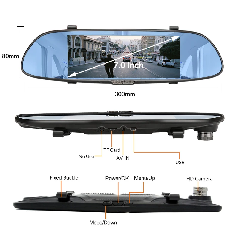 Автомобильный видеорегистратор FHD 1080P 7 0 дюймов зеркальная камера двойной