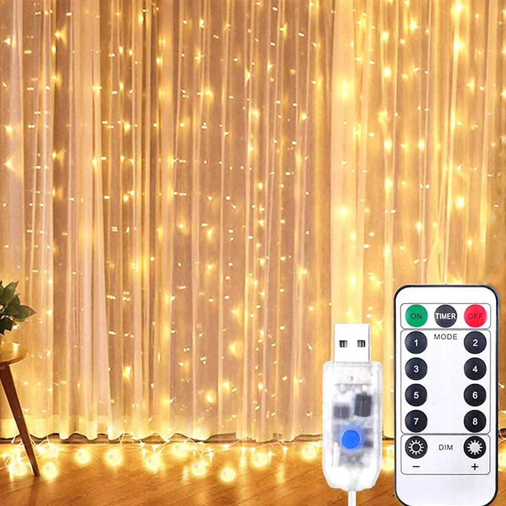 

300LED Curtain String Lights USB Powered Window Fairy Lights With 8 Modes Remote Control For Bedroom Christmas Party Decoration
