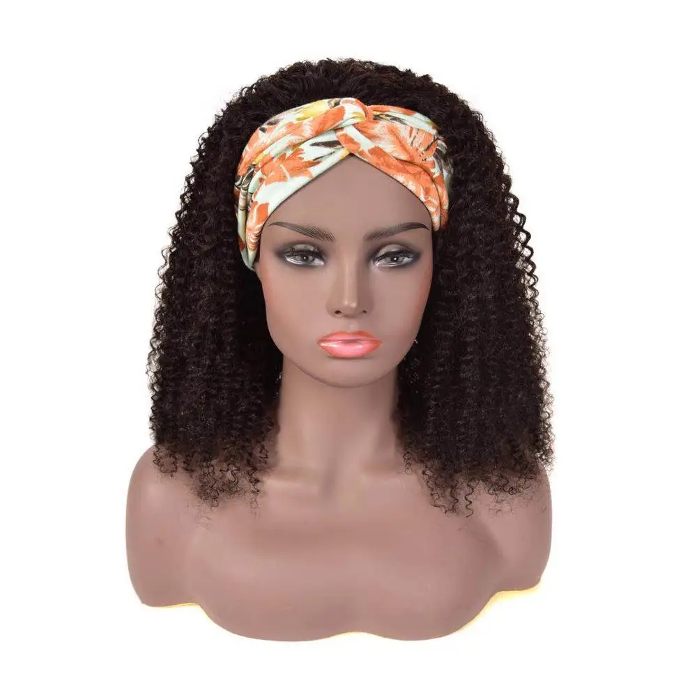 Afro Kinky Curly Headband Human Hair Wig For Black Women Curly Wigs With Headband Random Gift Full Machine Remy Glueless