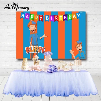 

InMemory Blippi Background For Boys Birthday Photography Orange Blue Bunting Children Birthday Backdrop Custom 7x5ft Vinyl
