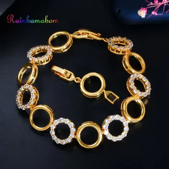 

Rainbamabom Romantic Cute 925 Sterling Silver Created Moissanite Gemstone Bangle 18K Gold Round Bracelets Fine Jewelry Wholesale