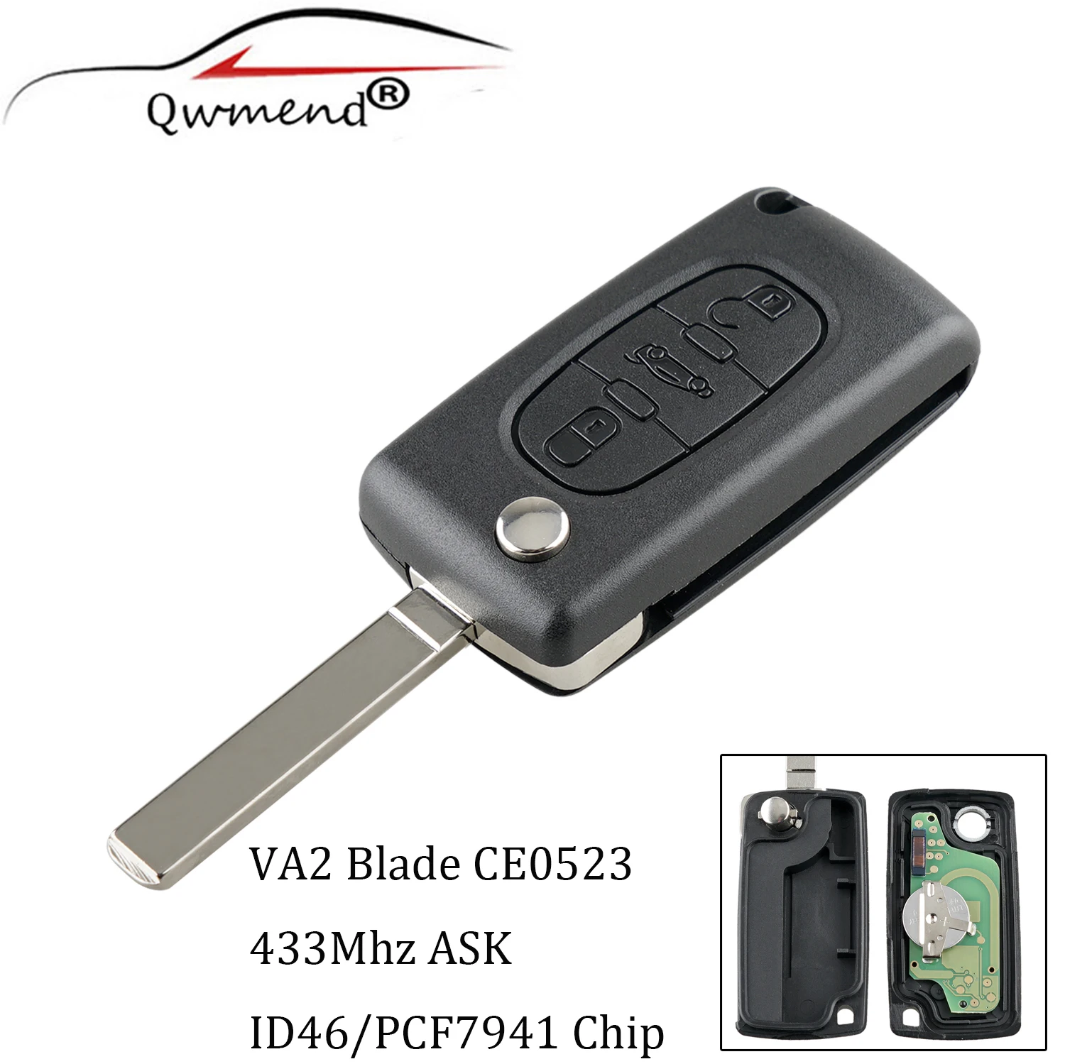 

3Buttons Remote key CE0523 Model for CITROEN C5 C4 C3 C2 Berlingo Picasso Original keys VA2 Blade ASK Signal ID46(PCF7941) Chip
