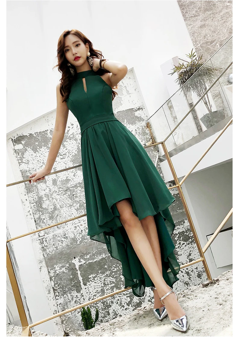 formal gowns for women Beach Evening Dresses Sexy Halter Sleeveless Short Front Long Back Prom Plus Size  Green Chiffon Gowns plus size formal dresses & gowns