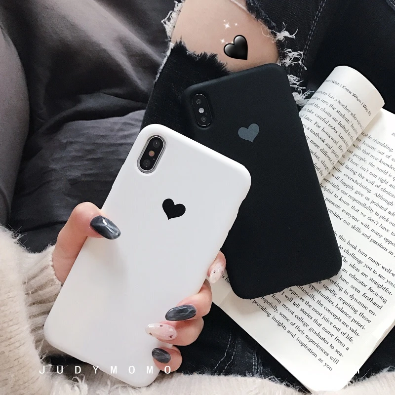 Cute Black White Love Heart Matte Silicone Phone Case For Iphone 11 12 Pro Max X Xr Xs Max Cartoon Cover For Iphone 7 8 Plus Se Phone Case Covers Aliexpress