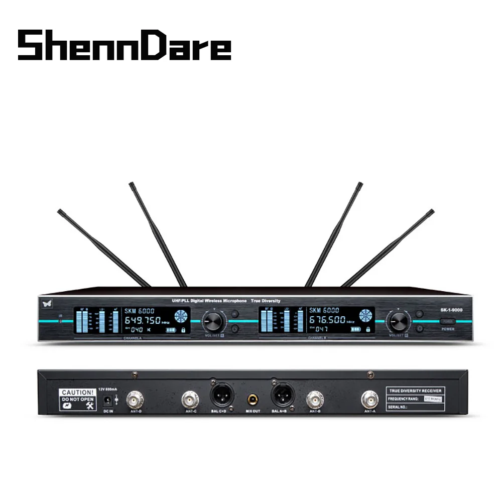 ShennDare SK1-9000 True Diversity Digital Wireless Microphone System Professional UHF Dual Channel MIC DJ Performance Conference