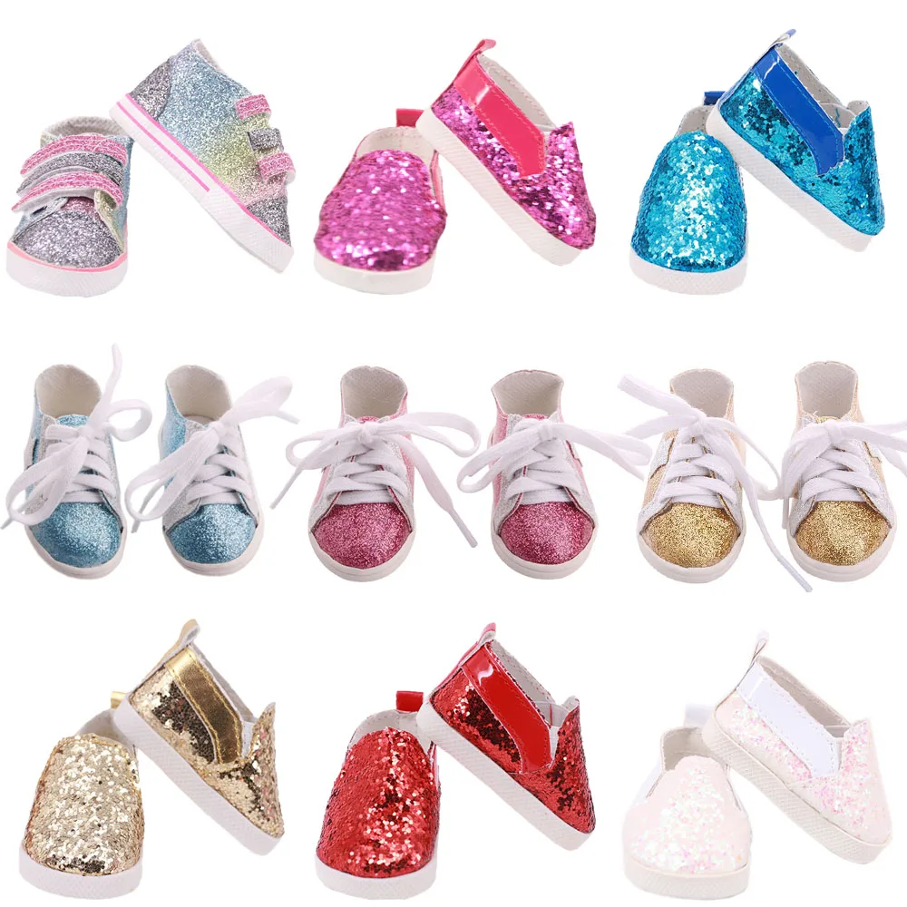 

Doll Shoes Solid Color Sequin Shoes Five-pointed Star Strap For 18 Inch American Doll Girl& 43 Cm New Reborn Baby,Our Generation
