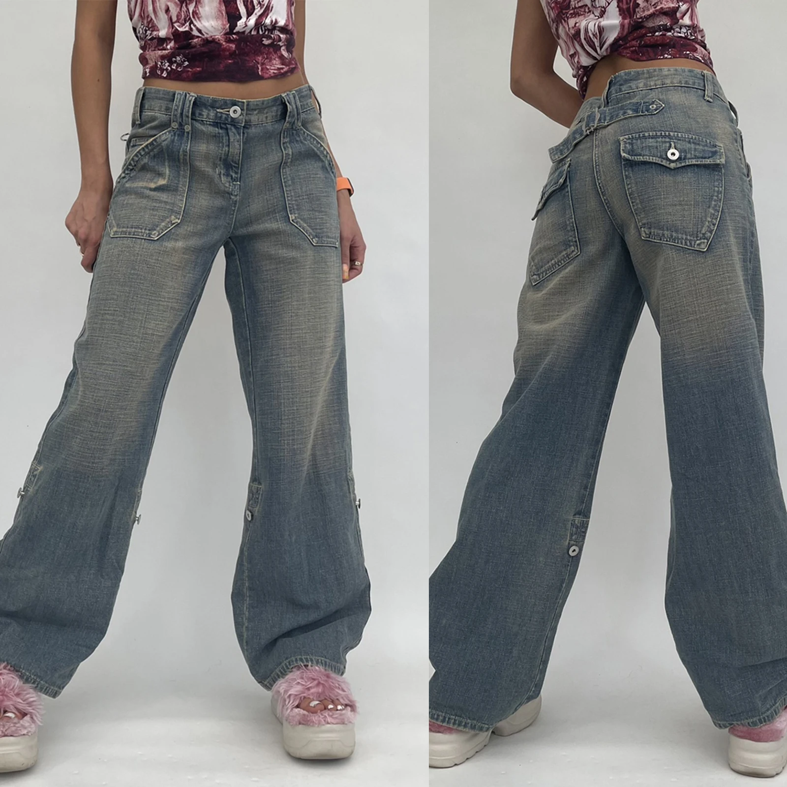 

2021 High Waist Female Washed Wide Leg Jeans Vintage Trendy Relaxed Fit Punk Denim Pants Hip Hop Wild Casual Trousers Street