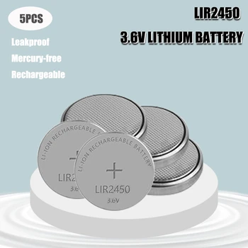 

Button Cells 5PCS Li-ion Rechargeable Battery LIR2450 3.6V Lithium Coin Cell Batteries LIR 2450 Replaces CR2450