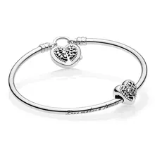 925 пробы серебряный браслет Ограниченная серия расцвет сердца жесткий браслет подарочный набор подходит для европейских шармов Diy ювелирные изделия