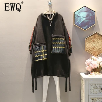 

[EWQ] 2020 Spring Autumn New Pattern Round Collar Long Sleeve Asymmetrical Knitting Pockets Casual Sweatshirt Dress Women AH562