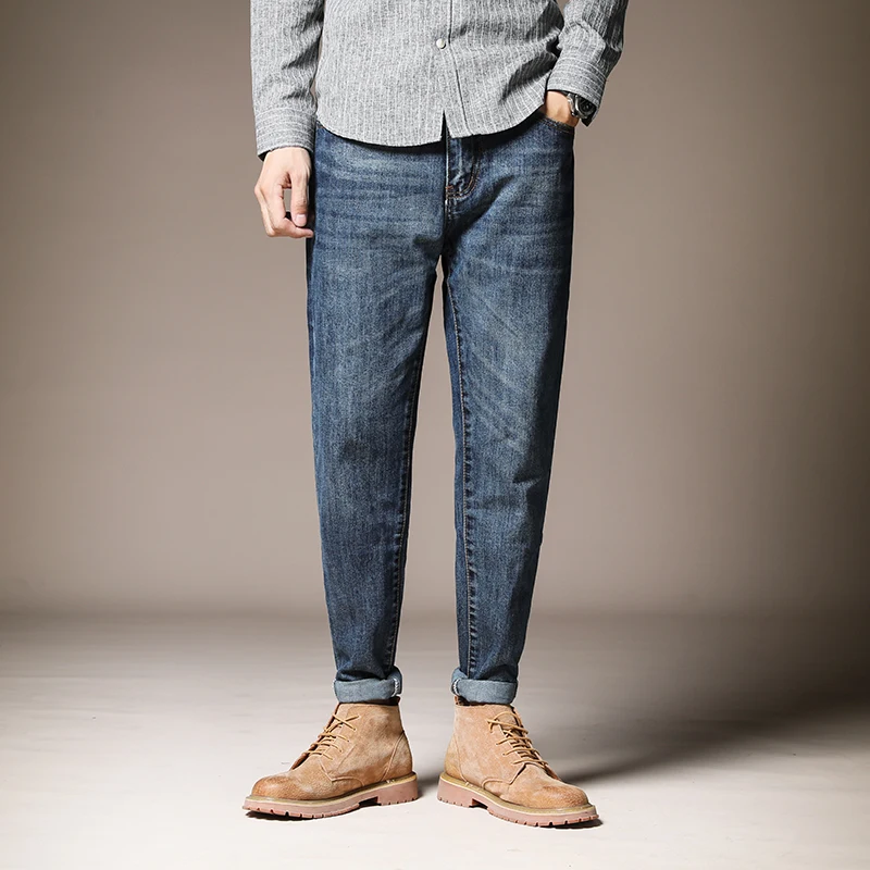 Hip Hop Baggy Jeans Men Stretch Straight Harem Pants Streetwear Young Blue Denim Trousers