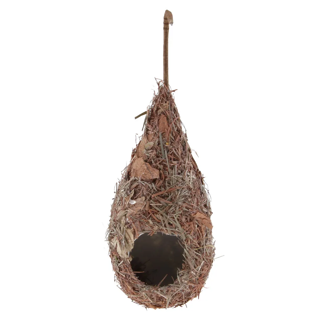 Natural Grass Bird Nest Hummingbird Birdhouse for Outside Hanging Grass Hand Woven Bird Nest Bird Hut for Yard Decoration