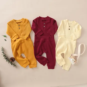 

2020 Baby Spring Autumn Clothing Newborn Kid Baby Girl Boy Ribbed Clothes Romper Top Pants Leggings Solid 2Pcs Baby Outfit Set