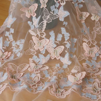 

Light orange + Blue Gold three-dimensional butterfly patch skin friendly soft mesh single side positioning lace tulle fabric