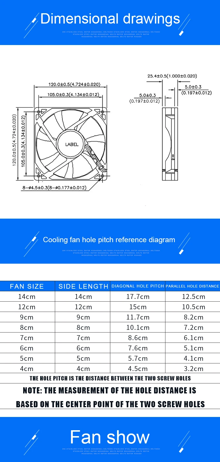 ACP12025, 12cm, 120mm, 120x120x25mm, DC 5V, 12V, 24V, 2Pin