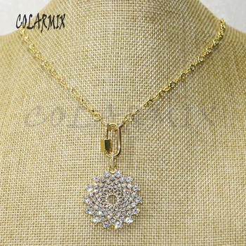 

3 strands Crystal pendants necklace Zircon Crystal Flowers necklace Golden Lock carabiner fashion accessories for women 50446