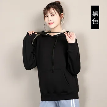 

2019 pure cotton hooded sweater women casual long sleeve pullover red
