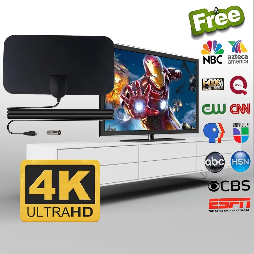 Умная комнатная цифровая HD Антенна ТВ 150 миль Мини Surf Fox VHF UHF с усилением 25 дБ