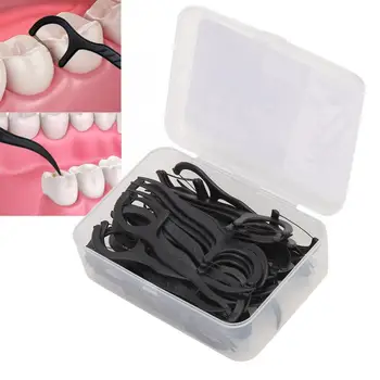 

50pcs Dental Flosser Bamboo Dental Floss Stick Teeth Stain Removal Floss Oral Hygiene Oral Care Tool Teeth Cleaning with Box